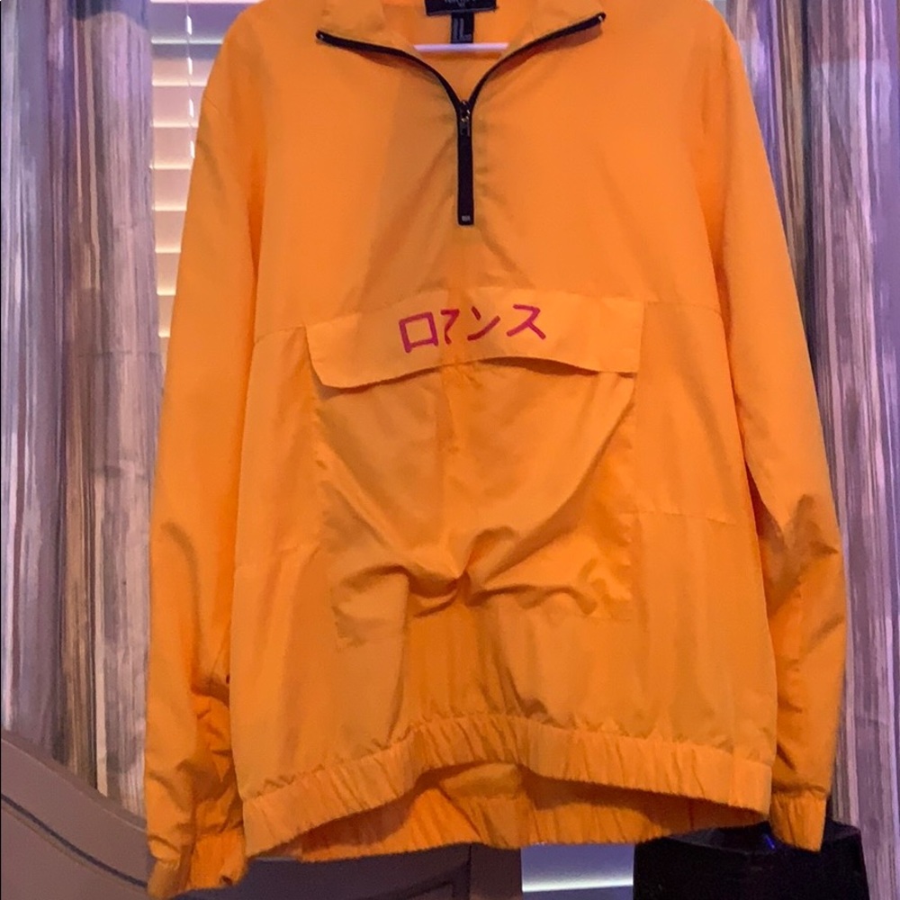 yellow katakana bomber jacket